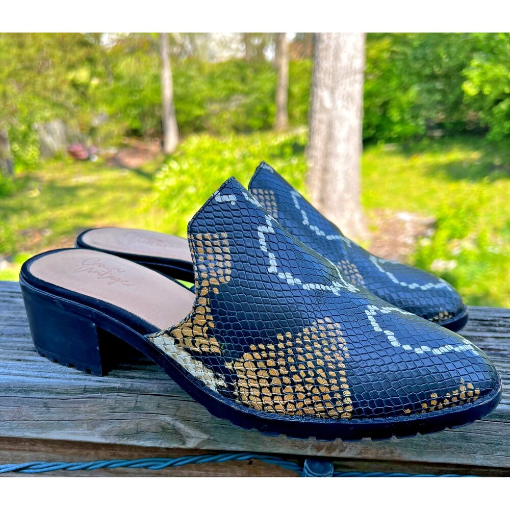 Crown Vintage Mules Womens Snake Skin Rydella Slip On Boho Classic Luxury Sz 7.5